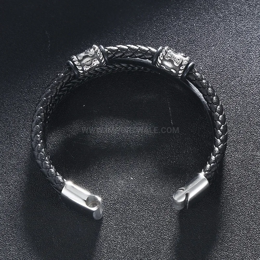 Multi Layer Braided Leather Wristband with Stainless Steel Clasp