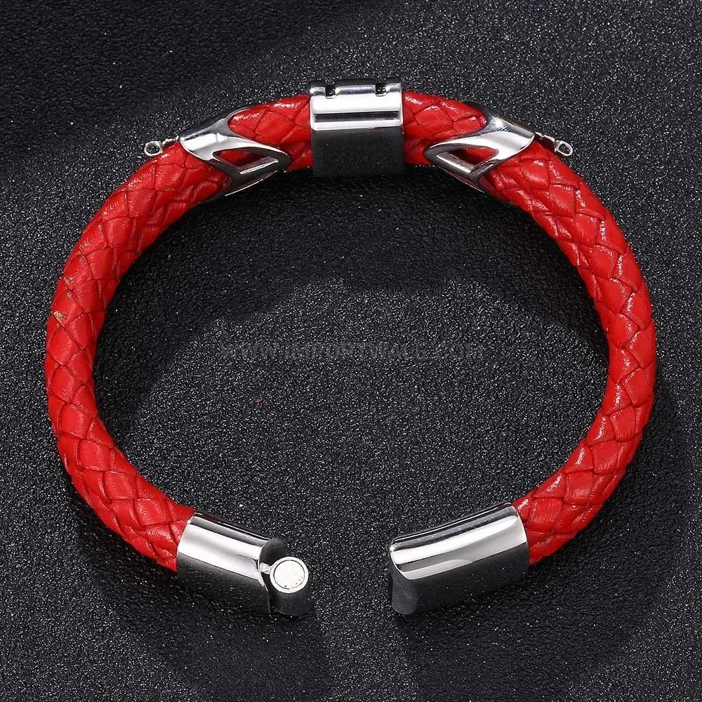 Premium Woven Leather and Stainless Steel Geometric Charm Bracelet