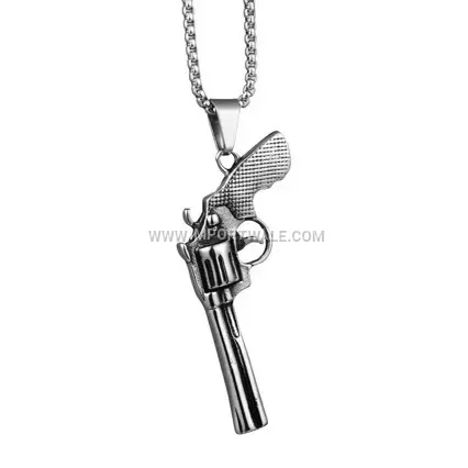Revolver Motif Stainless Steel Dog Tag Pendant