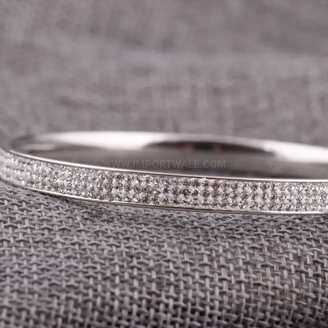 Trendy Triple-Row Crystal Stainless Steel Bangle