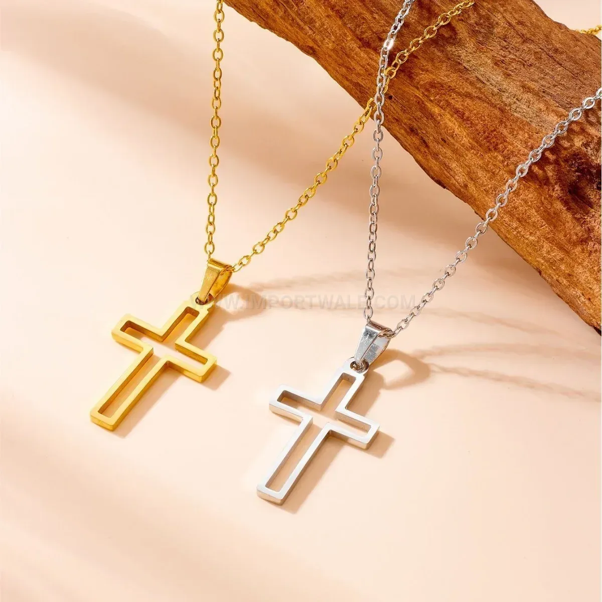 Classic Cutout Cross Pendant Stainless Steel Chain Necklace