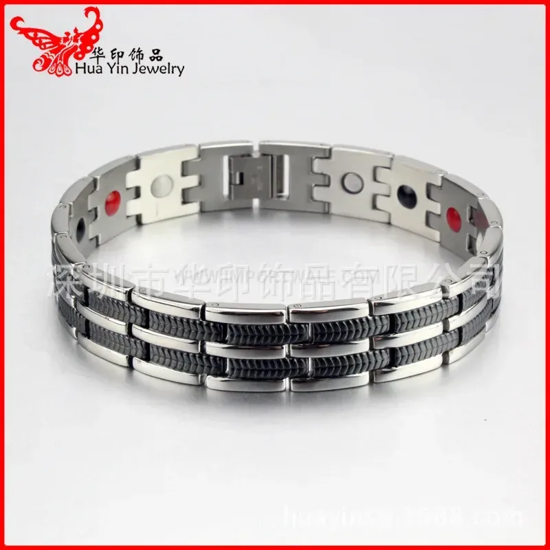 Elegant Wide Black Titanium Steel Bio Magnetic Bracelet for Men