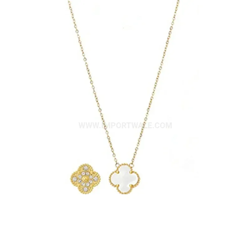 Stylish Rhinestone Four Leaf Clover Shell Pendant Stainless Steel Necklace