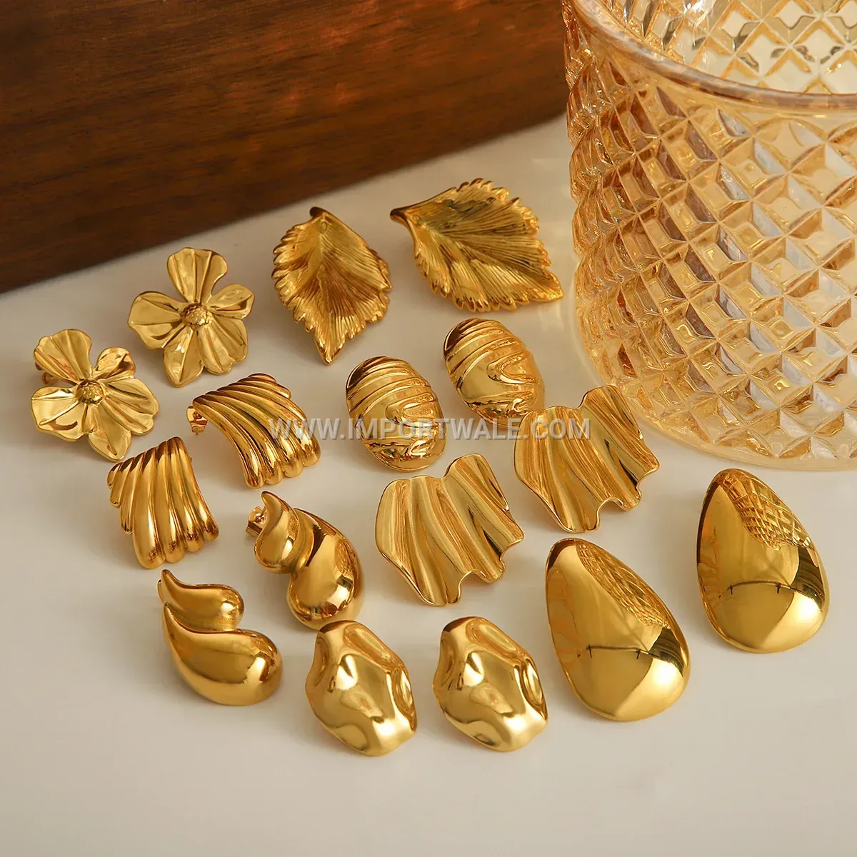French Minimalist Geometric Titanium Steel 18K Gold Plated Stud Earrings