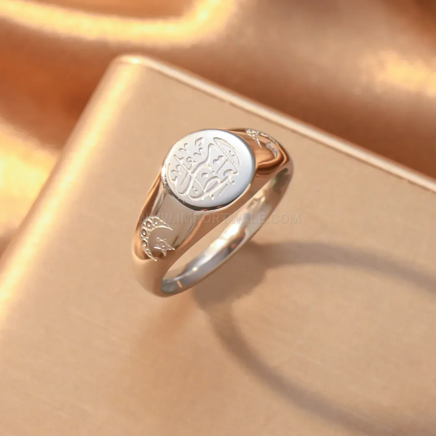 Two-Tone Stainless Steel Islamic Crescent Moon Signet Ring
