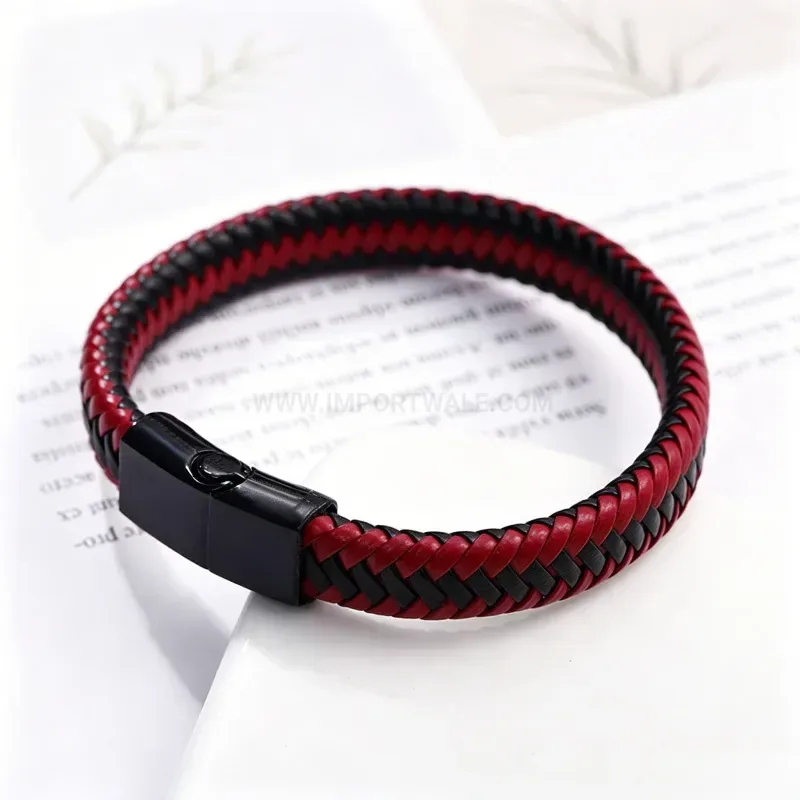 Trendy Two Tone Woven Cord Bracelet with Magnetic Clasp