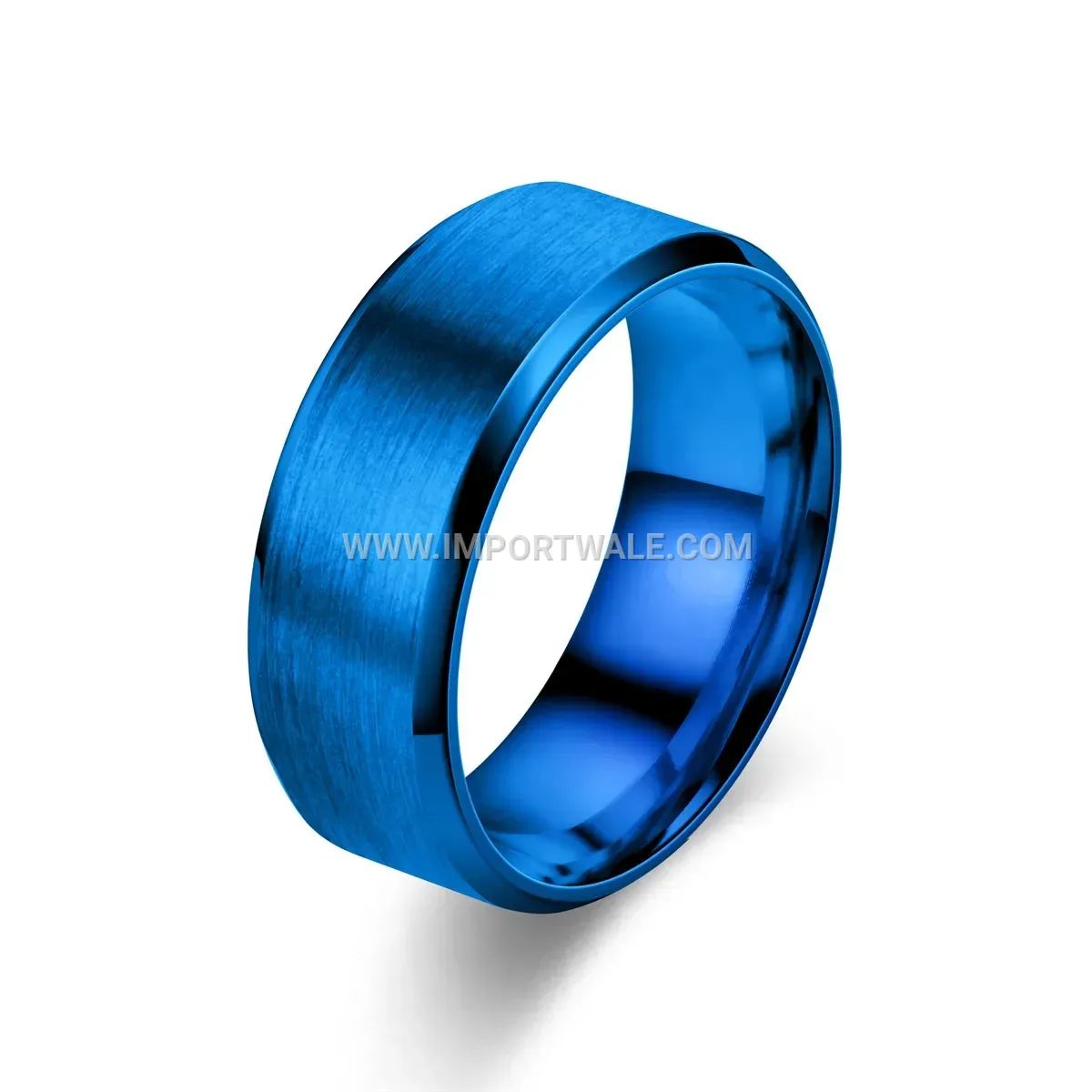 Matte Brushed Stainless Steel Band Ring with Double Beveled Edges