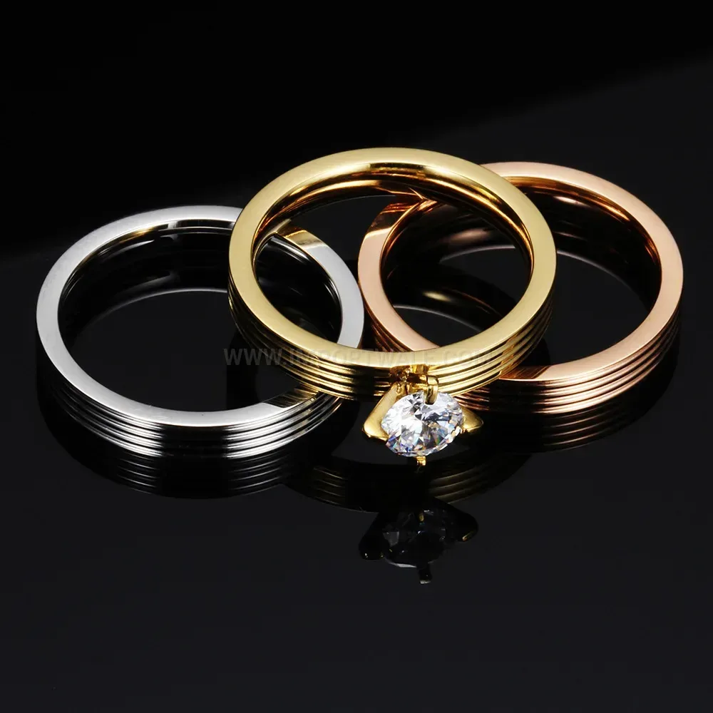 Designer Triple Layer Stainless Steel Ring Set with Zircon Accents