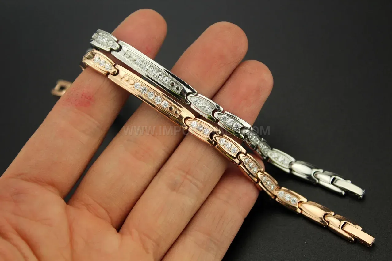 Fashion Sparkling Zircon Titanium Steel Geometric Bio Bracelet