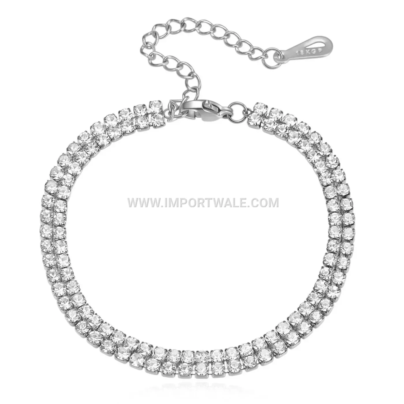 Titanium Stainless Steel Two-Row Crystal Bangle Bracelet