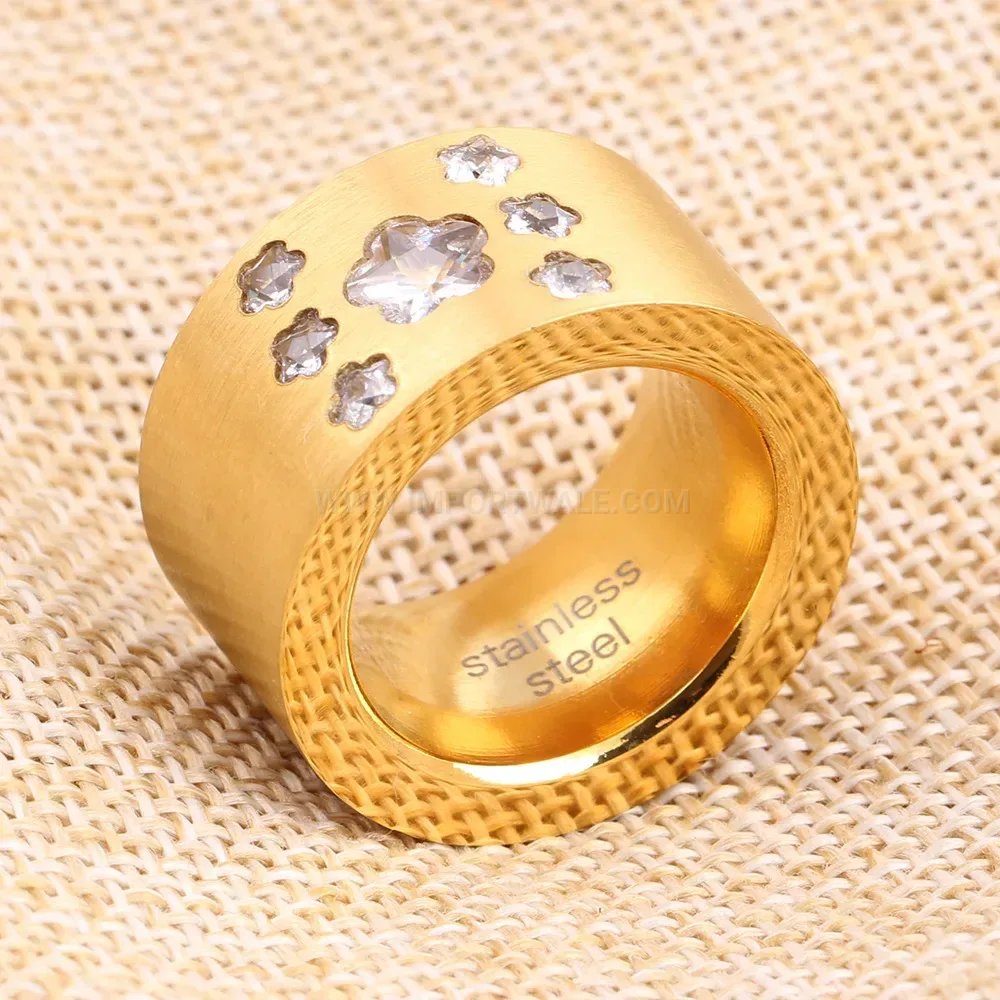 Floral Crystal Cluster Gold Stainless Steel Statement Ring