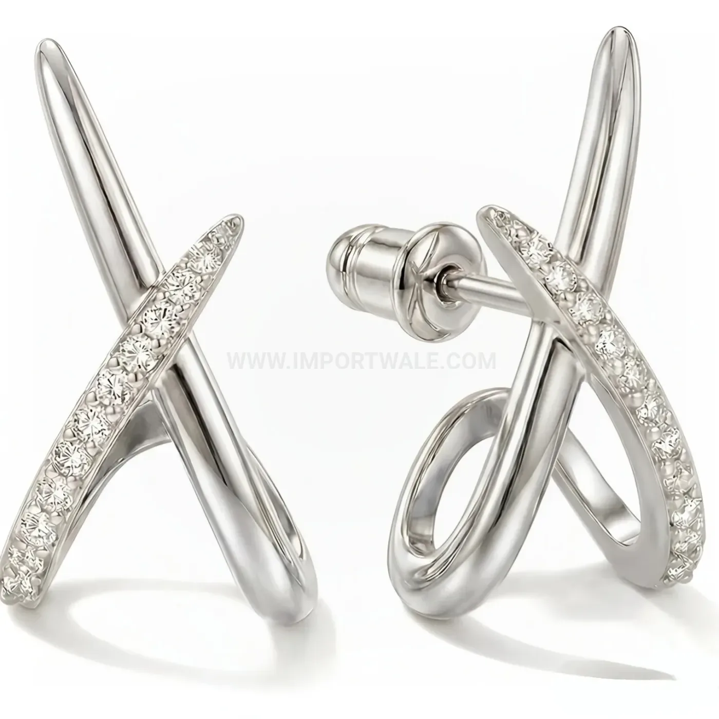Elegant Crossed Cubic Zirconia Stainless Steel Geometric Piercing Earrings