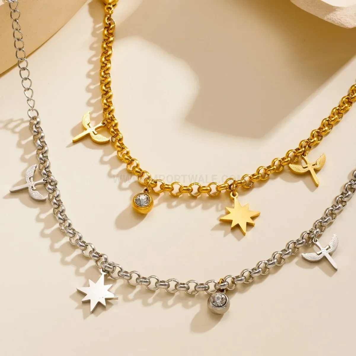 North Star Crystal Stainless Steel Dainty Charm Bracelet