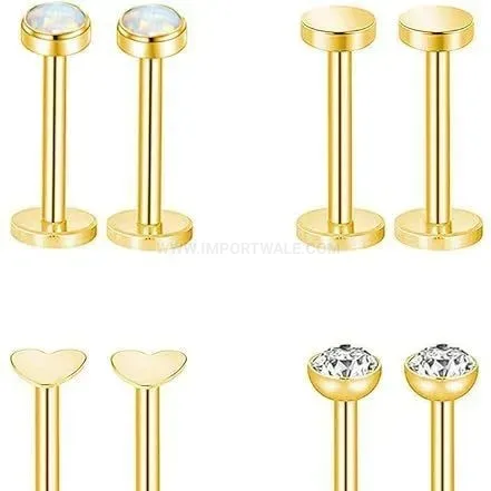 Stylish Internally Threaded Stainless Steel Opal Flat Back Piercing Stud