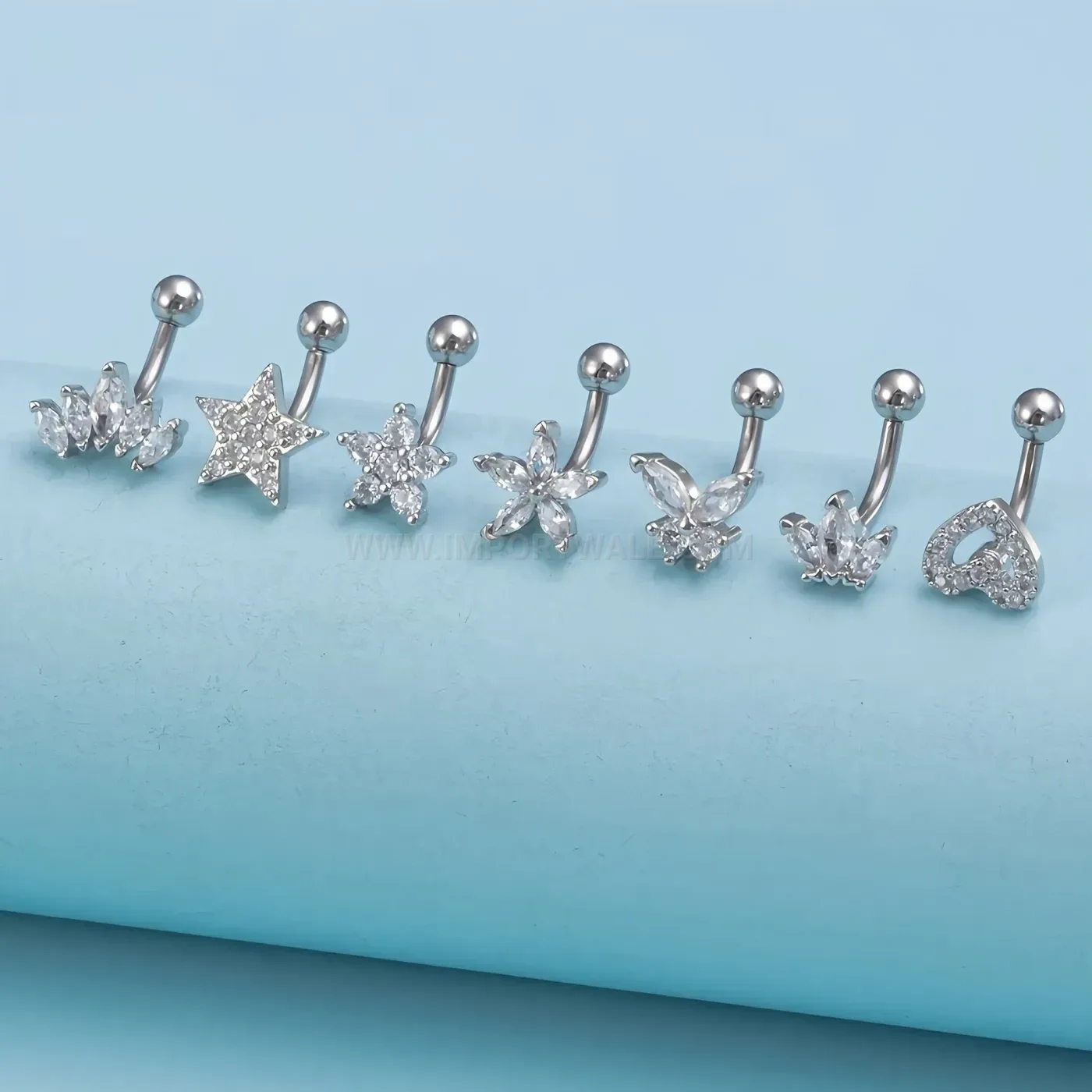 Bold Curved Stainless Steel Crystal Eyebrow and Cartilage Stud