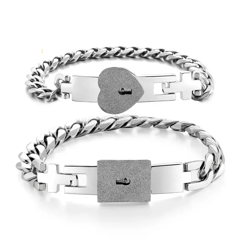 Minimalist Stainless Steel Lock and Key Couple Bracelet 7MM