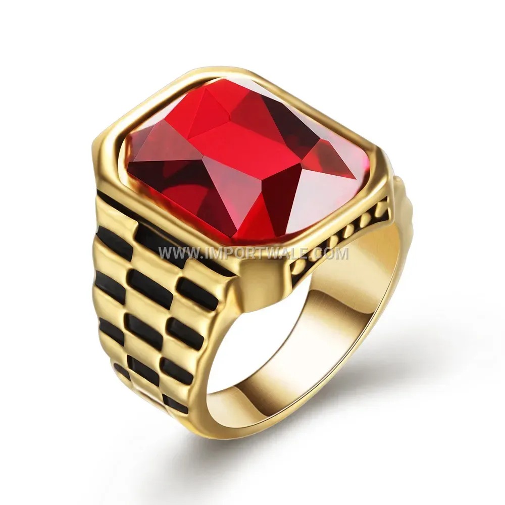 Retro Stainless Steel Ruby Accent Band Ring