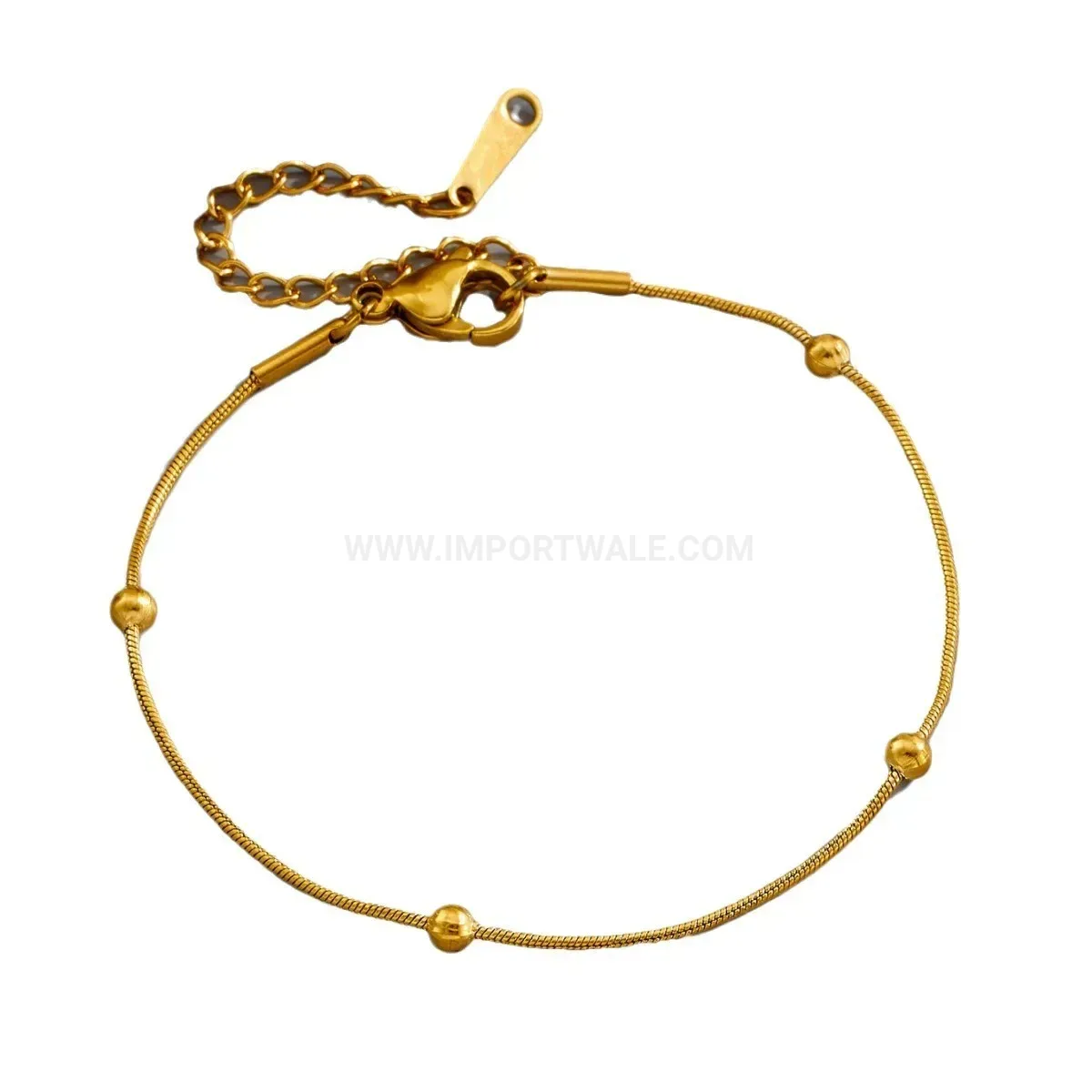Gold Plated Bead Accent Titanium Steel Snake Chain Bracelet