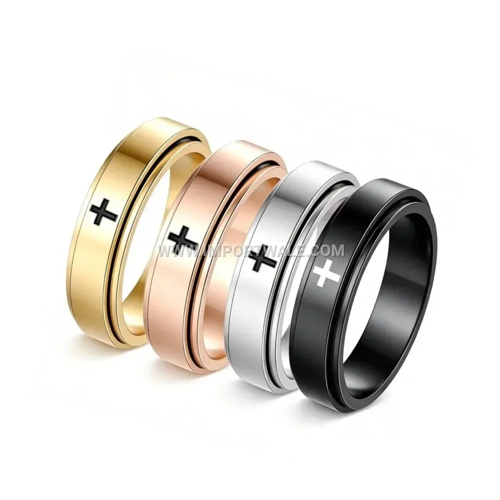 Spinning Cross Band Ring in Stainless Steel