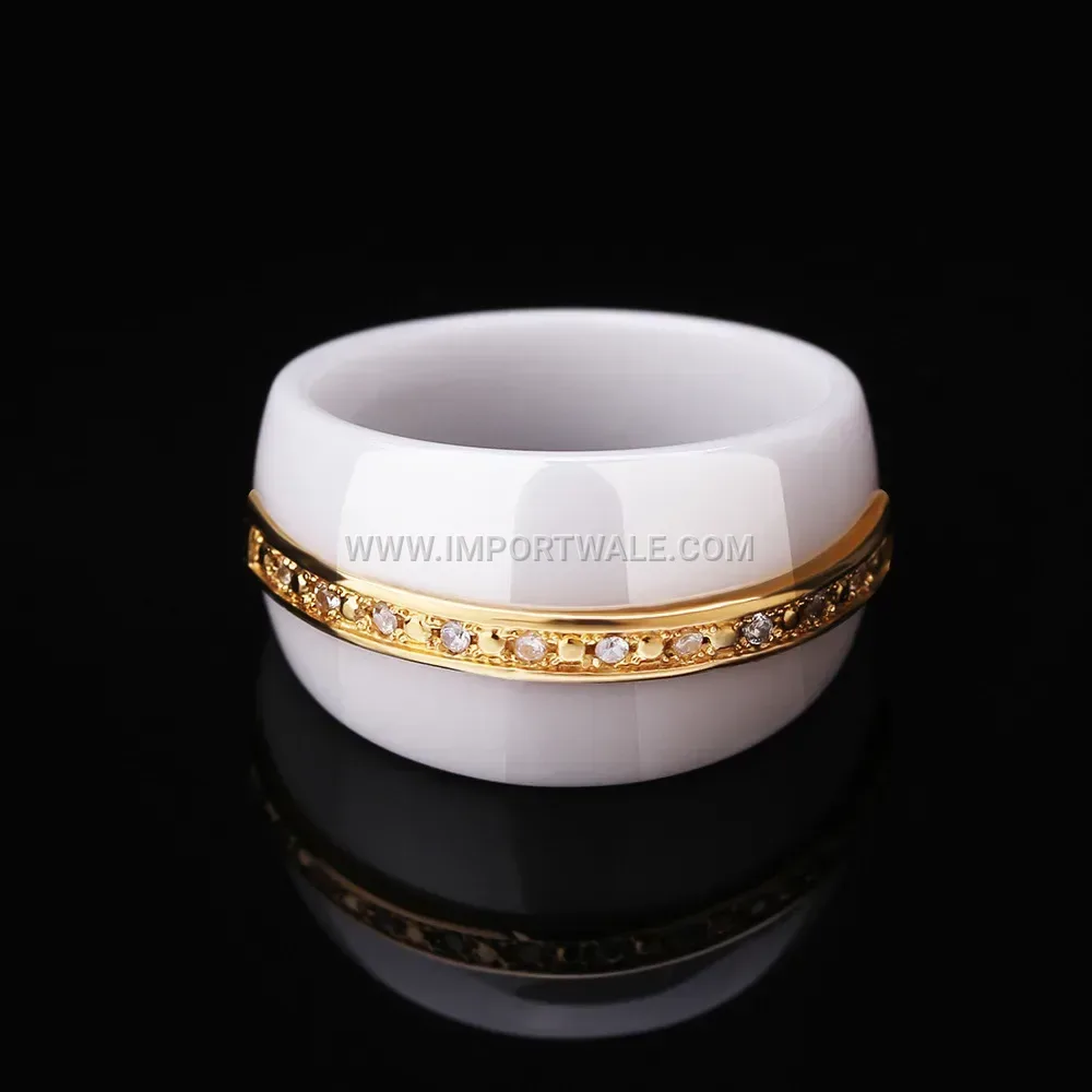 Two-Tone Ceramic Stainless Steel Crystal Band Ring