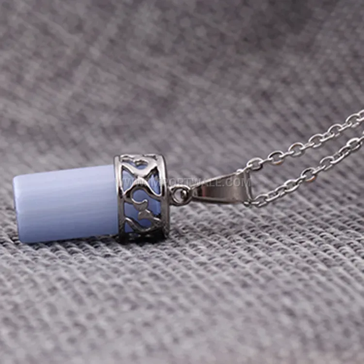 Vintage Candle Shape Crystal Studded Stainless Steel Necklace