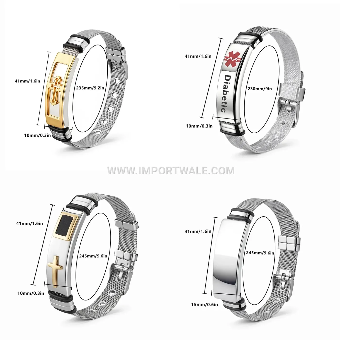 Engravable Stainless Steel Mesh Cross Bracelet