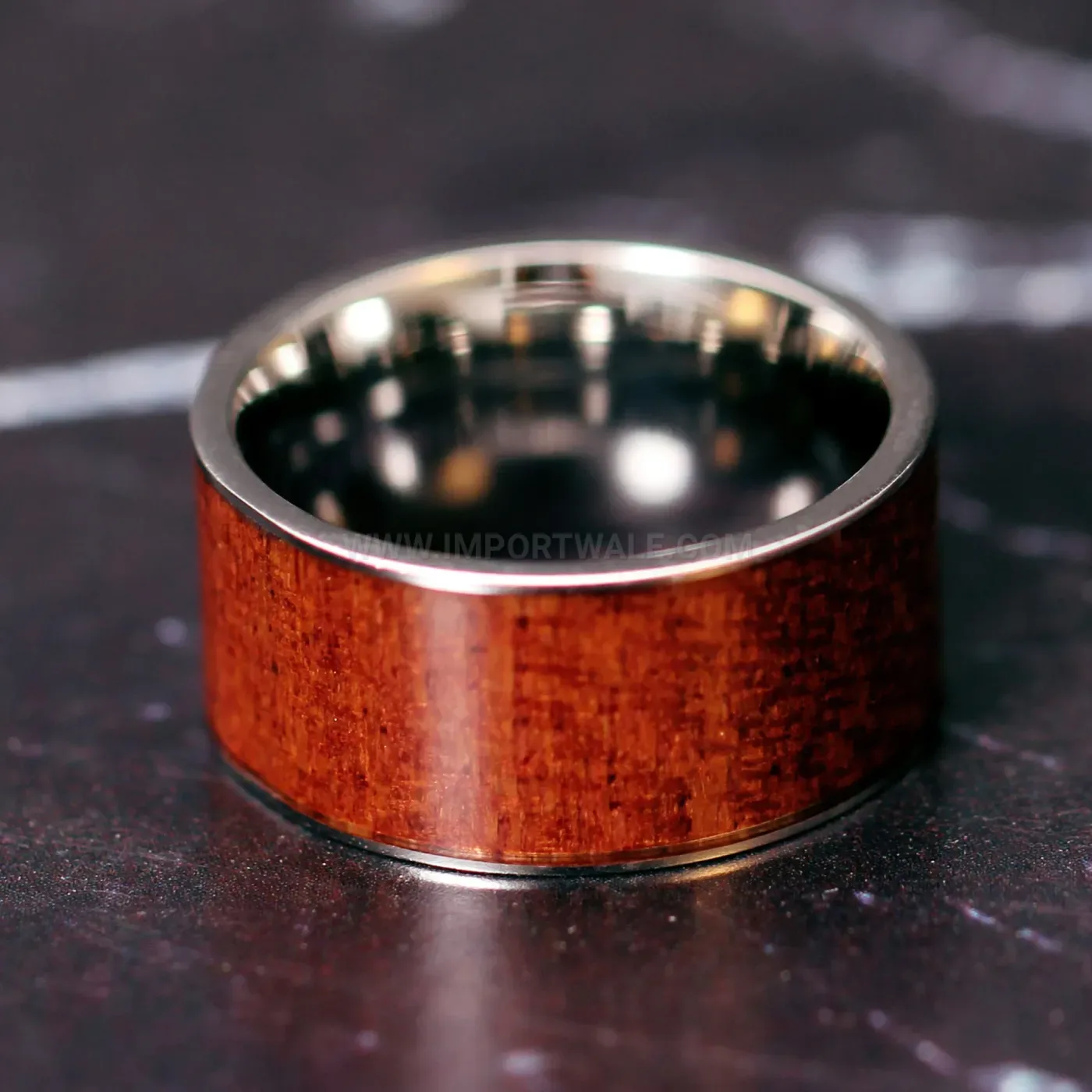 Classic Wood Grain Texture 8mm Stainless Steel Band Ring