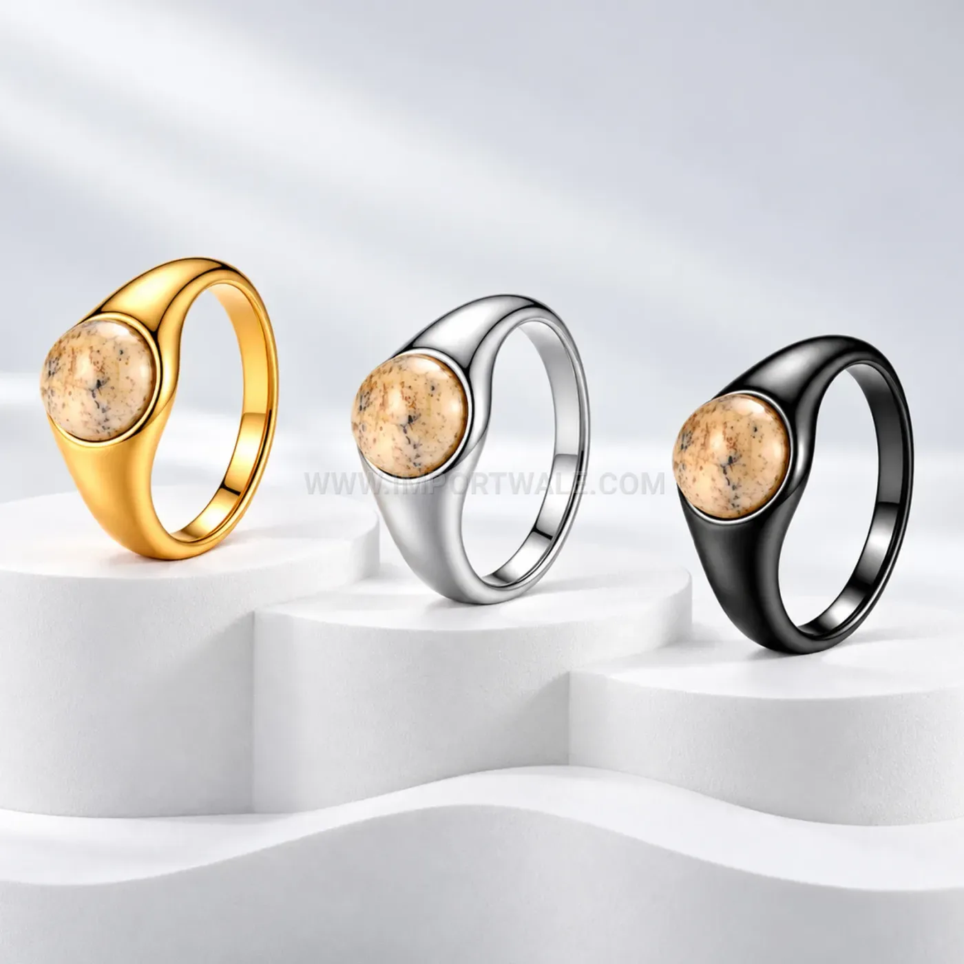 Vintage Oval Stone Stainless Steel Matching Couple Ring