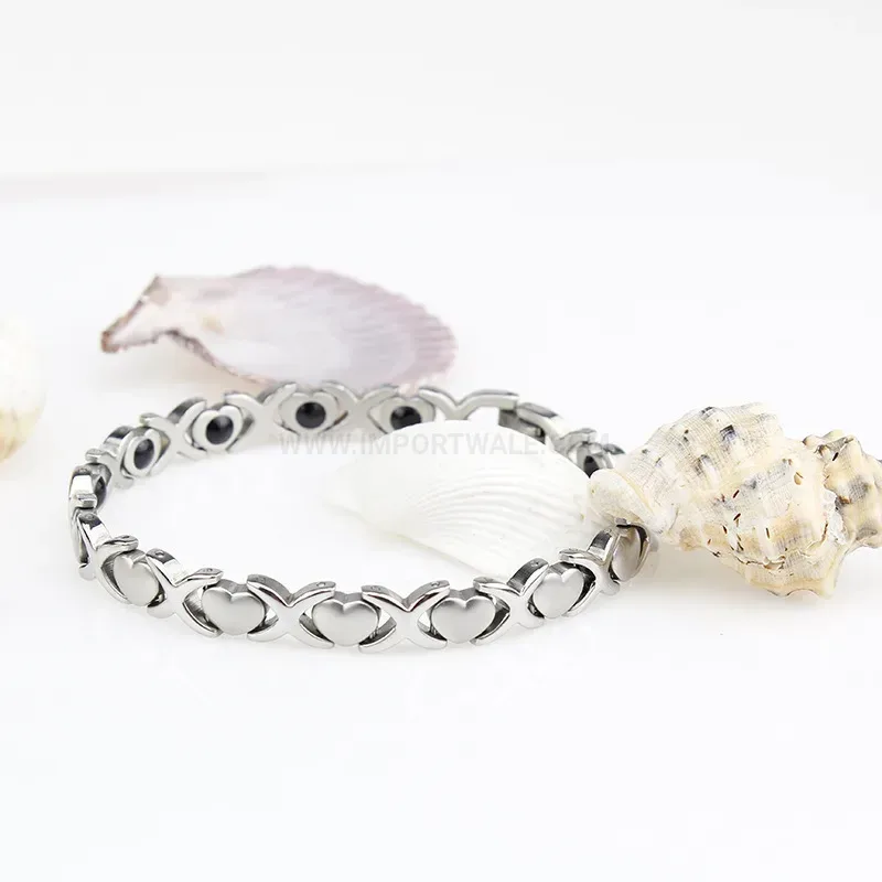 Designer Interlocking Heart Stainless Steel Bio Magnetic Energy Bracelet