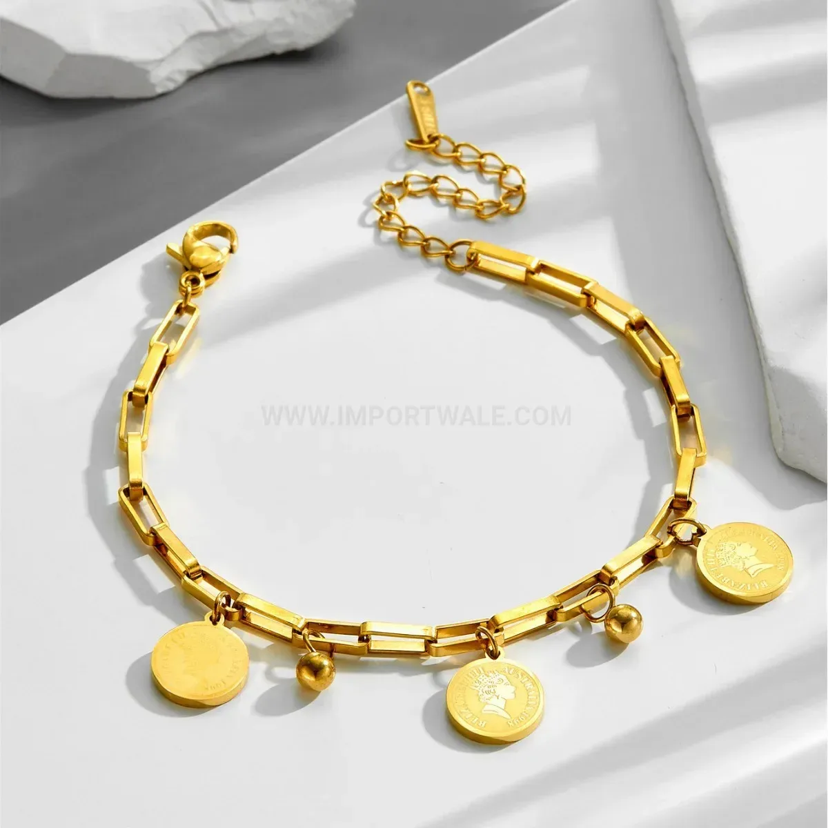Vintage Queen Portrait Medallion Gold Plated Bracelet
