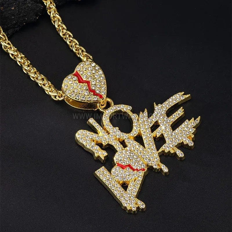 Premium Pave Crystal Broken Heart Initial Alloy Chain Necklace