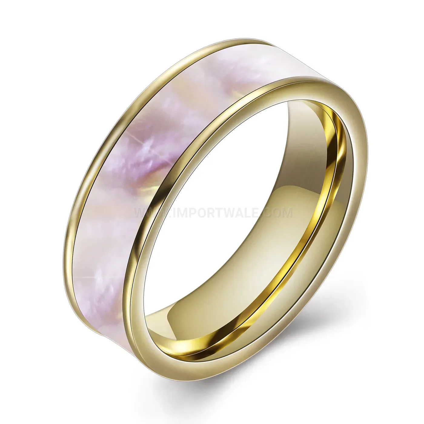 Premium Shell Inlaid Stainless Steel Band Ring 6mm