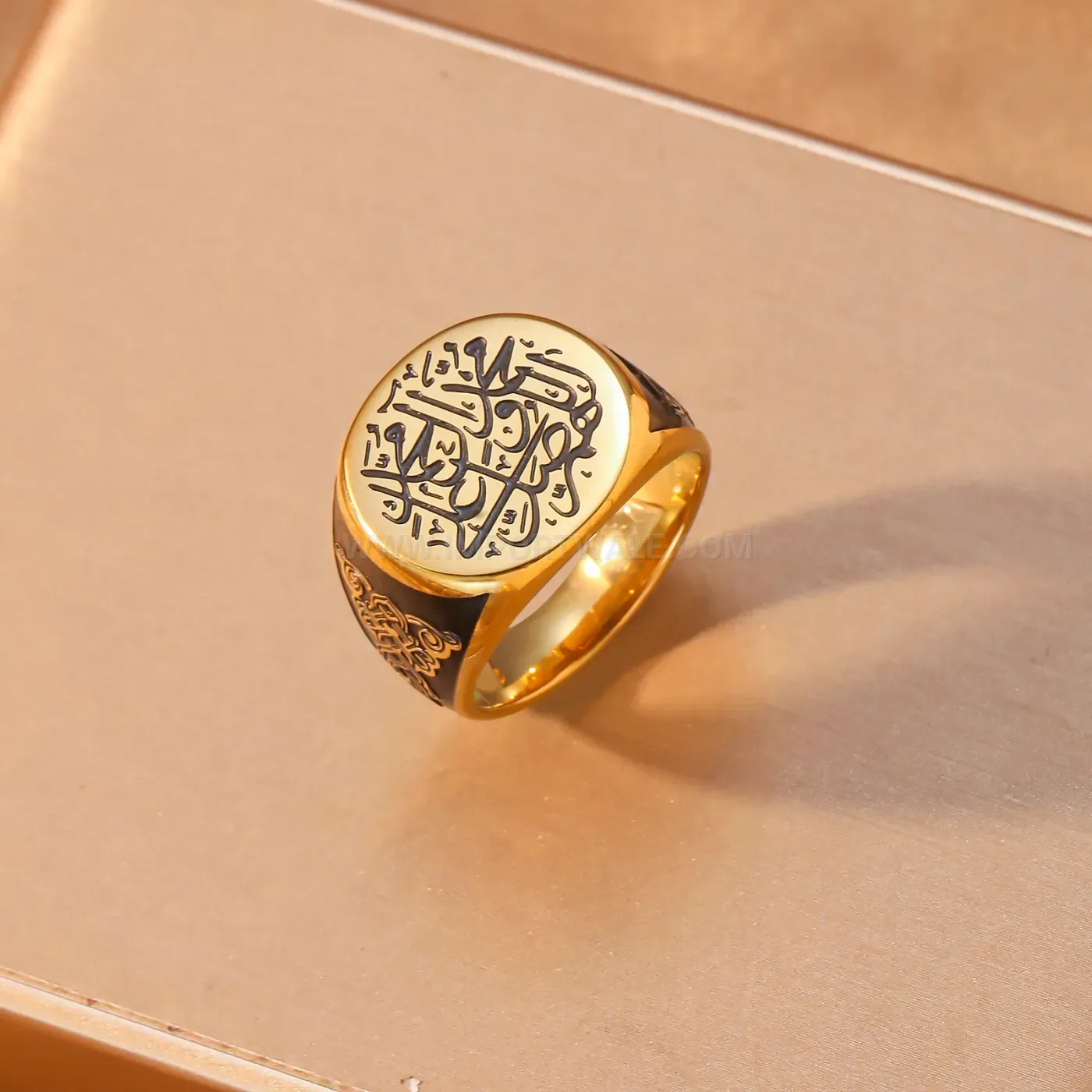Fashion Men's Gold Plated Stainless Steel Allah Medallion Signet Ring