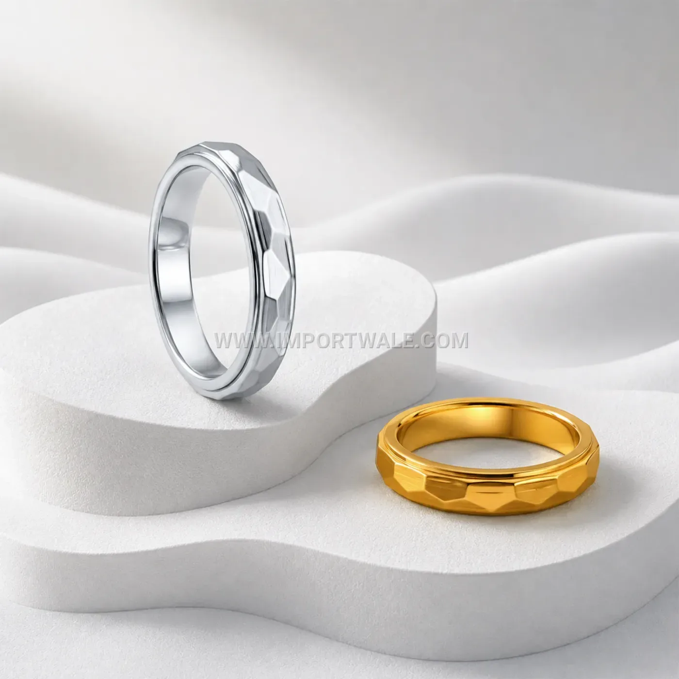 Faceted Geometric Stainless Steel Spinner Band Ring