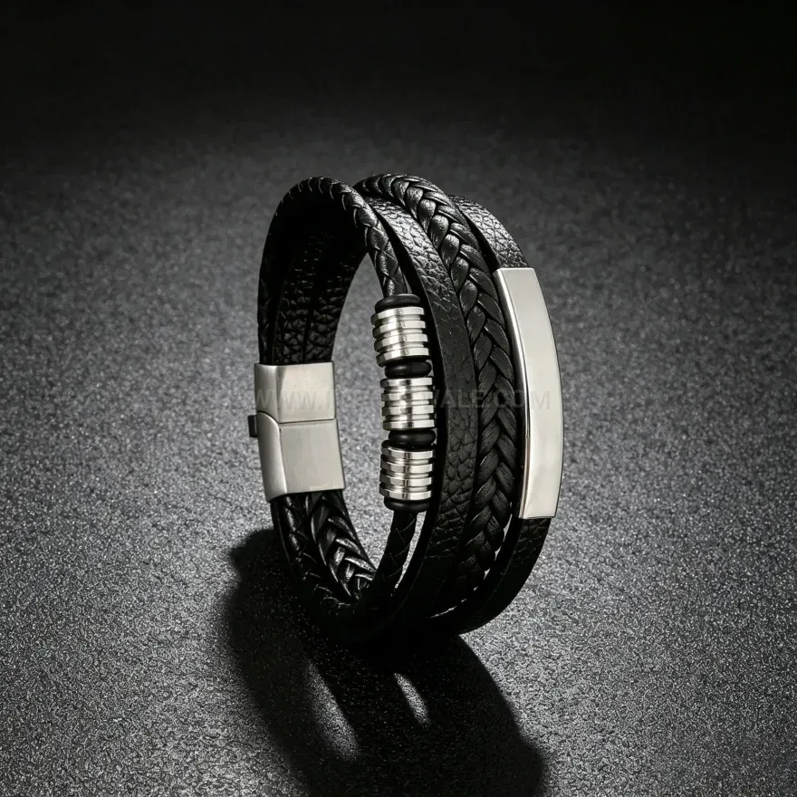 Modern Braided Leather Magnetic Clasp Cuff Bracelet