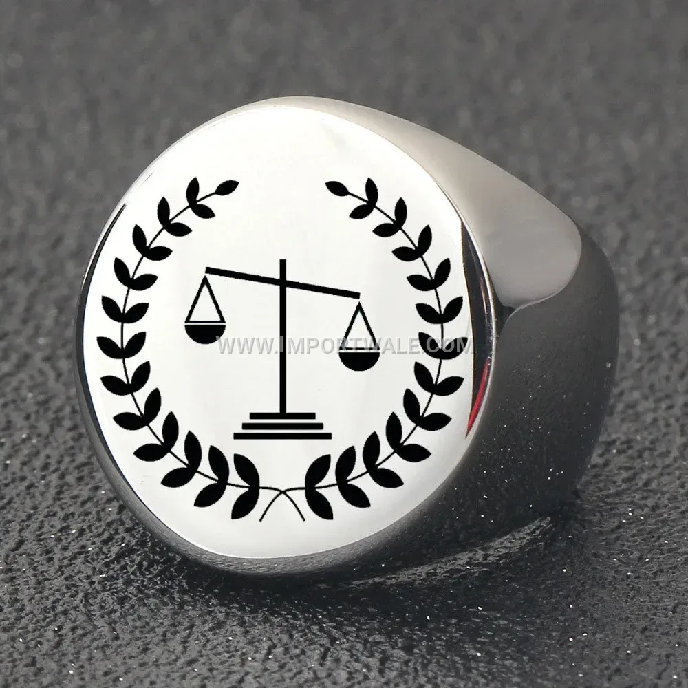 Laser Engraved Stainless Steel Round Signet Ring