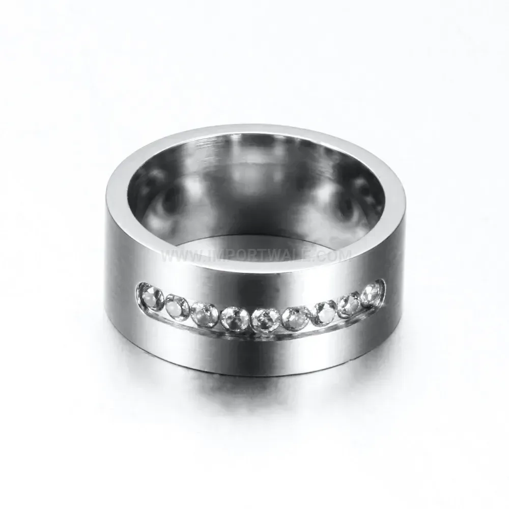 Premium Single Row Cubic Zirconia 8mm Stainless Steel Band Ring