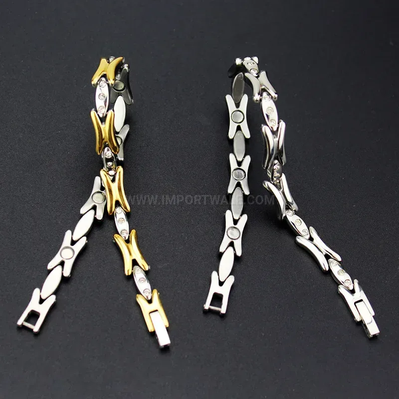 Designer Delicate Titanium Steel H Letter Rhinestone Bio Magnetic Bracelet