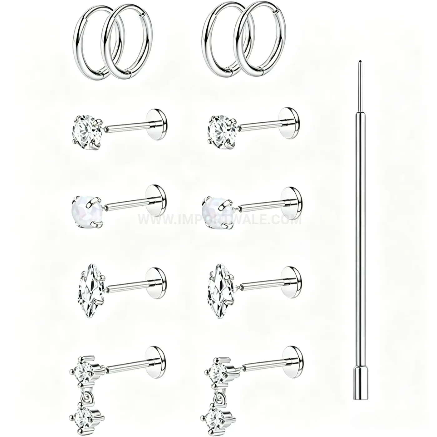 Premium Threaded Stainless Steel Hoop and Stud Piercing Set