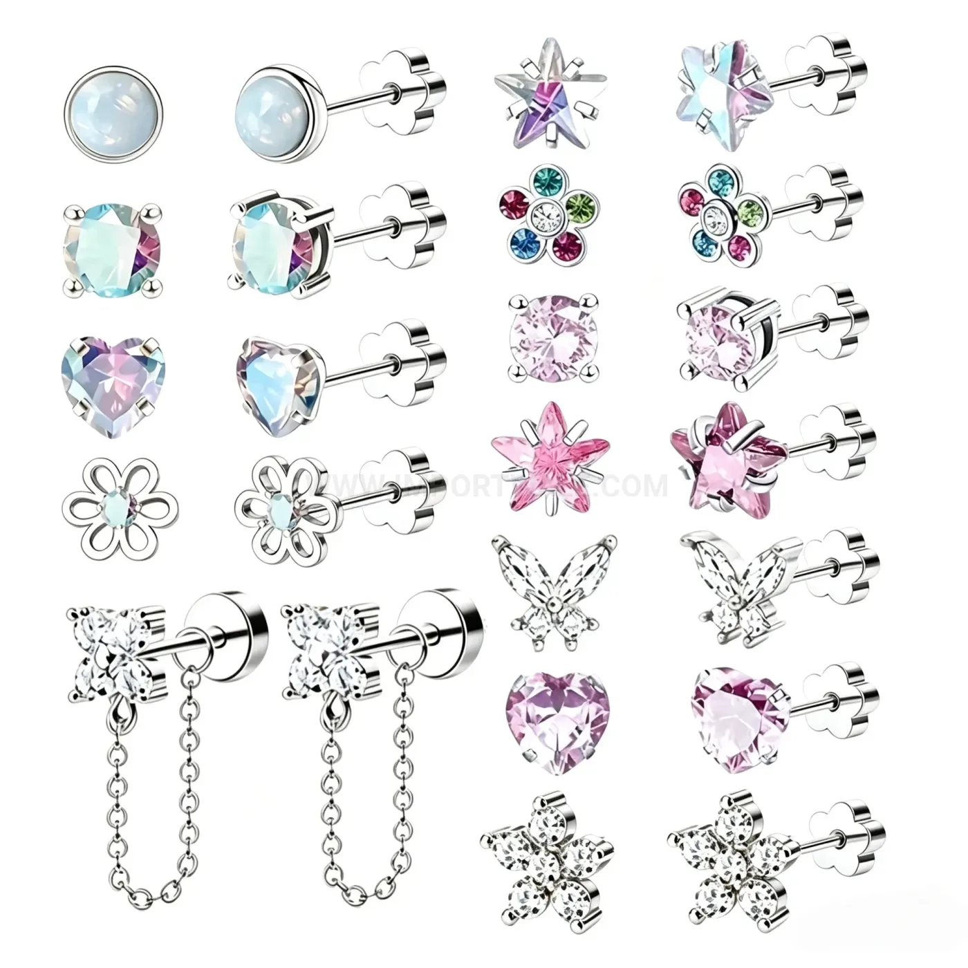 Fashion Flat Back Stainless Steel Piercing Stud with Opal and Zirconia