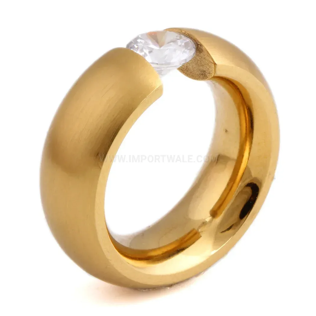 Gold Plated Stainless Steel Cubic Zirconia Geometric Ring