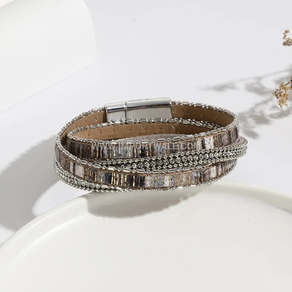 Boho Woven Alloy Magnetic Leather Bracelet