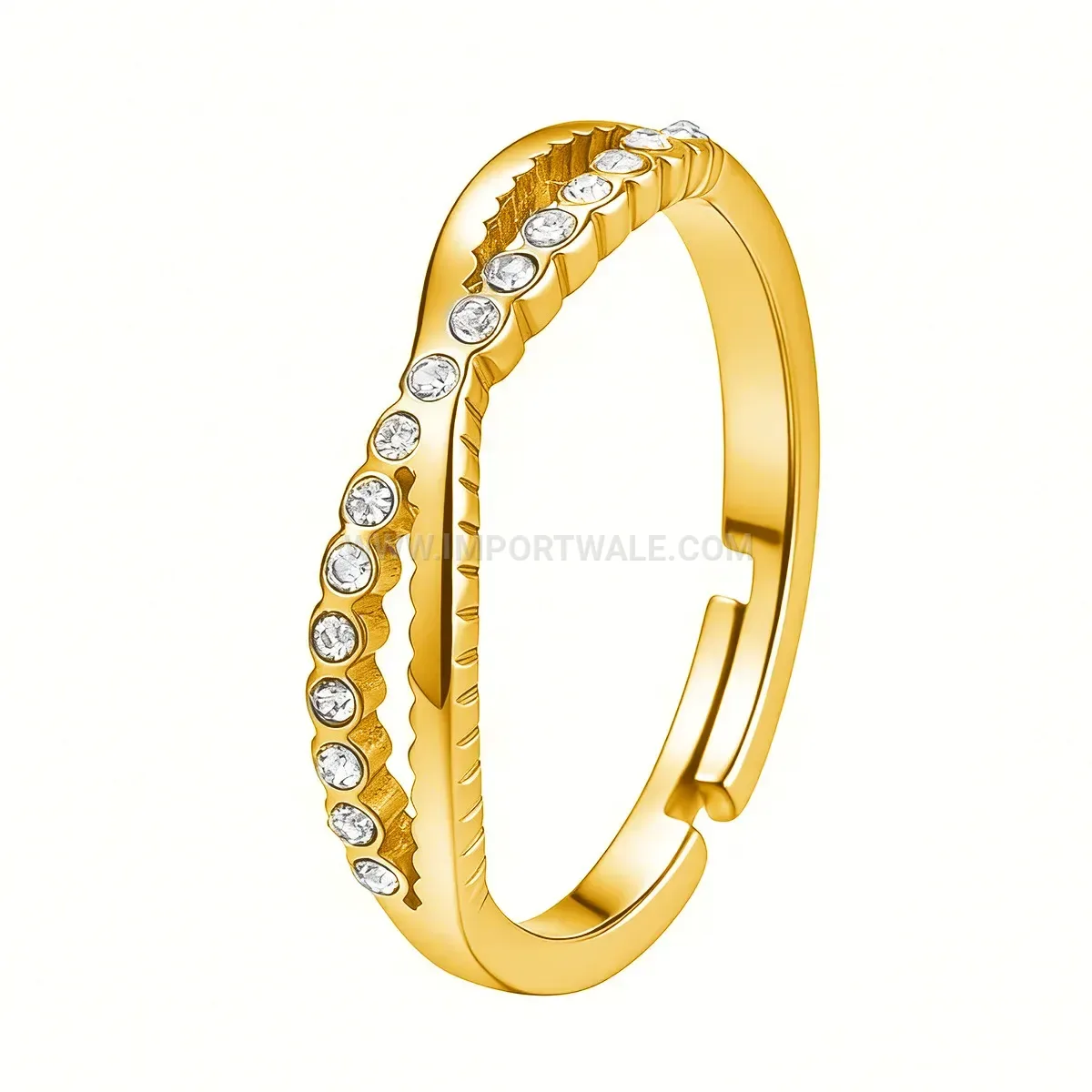 Crisscross Cubic Zirconia Open Stainless Steel Ring