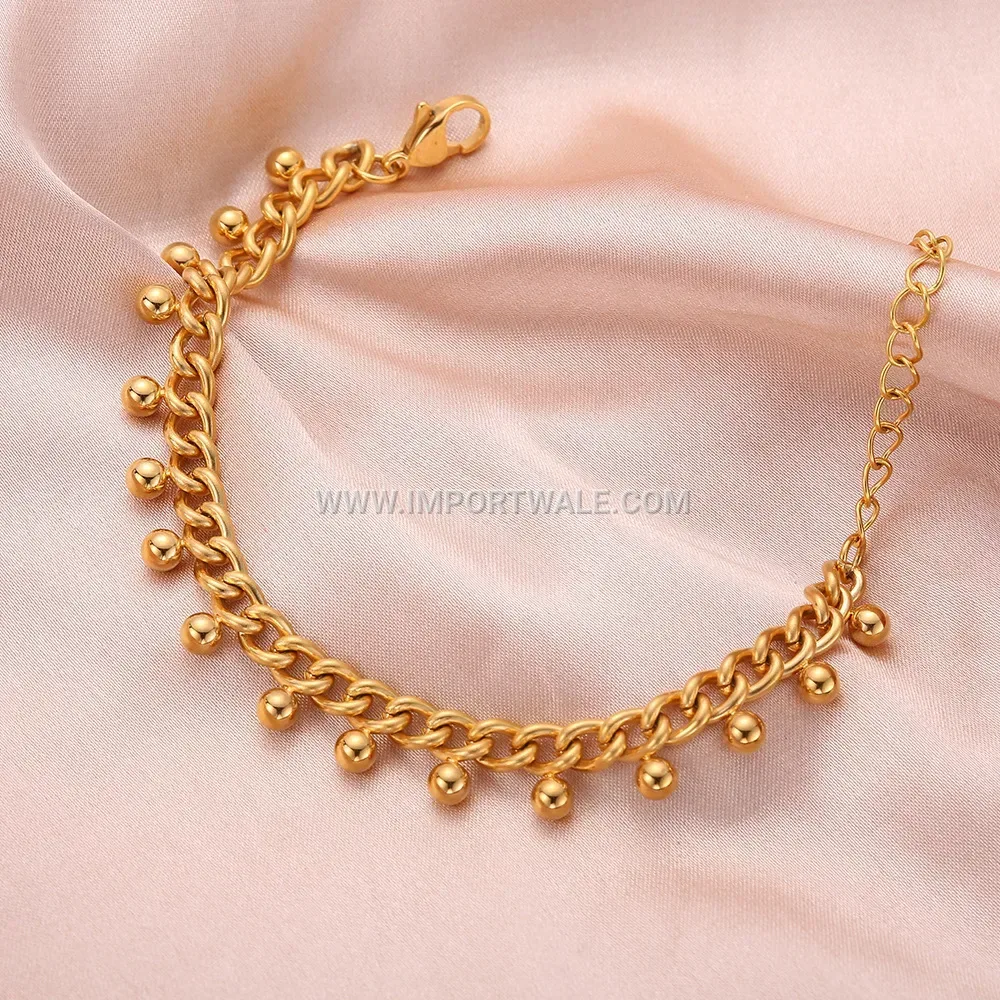 18K Gold Plated Titanium Steel Beaded Chain Bracelet