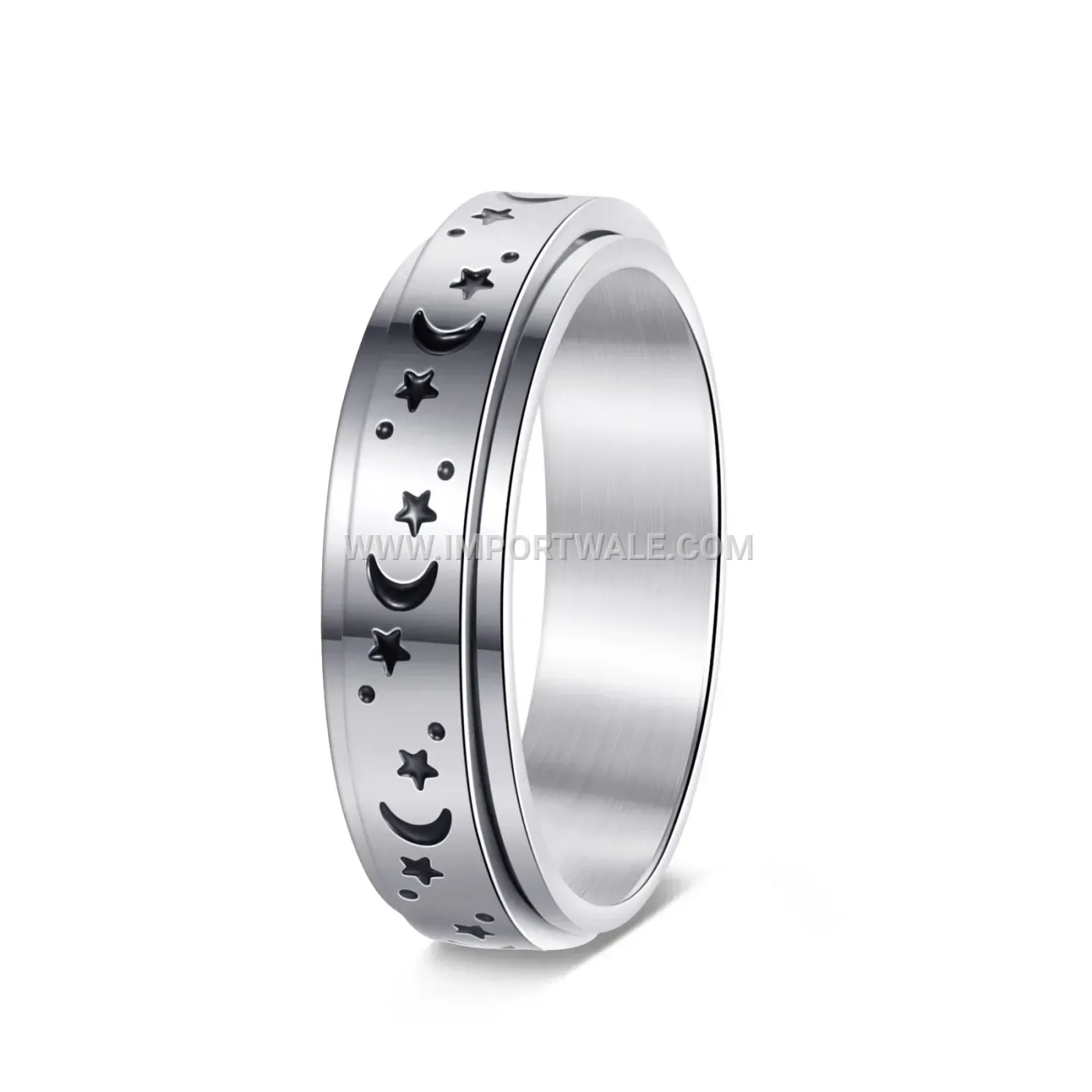 Frosted Rhinestone Celestial Spinner Band Ring in Stainless Steel