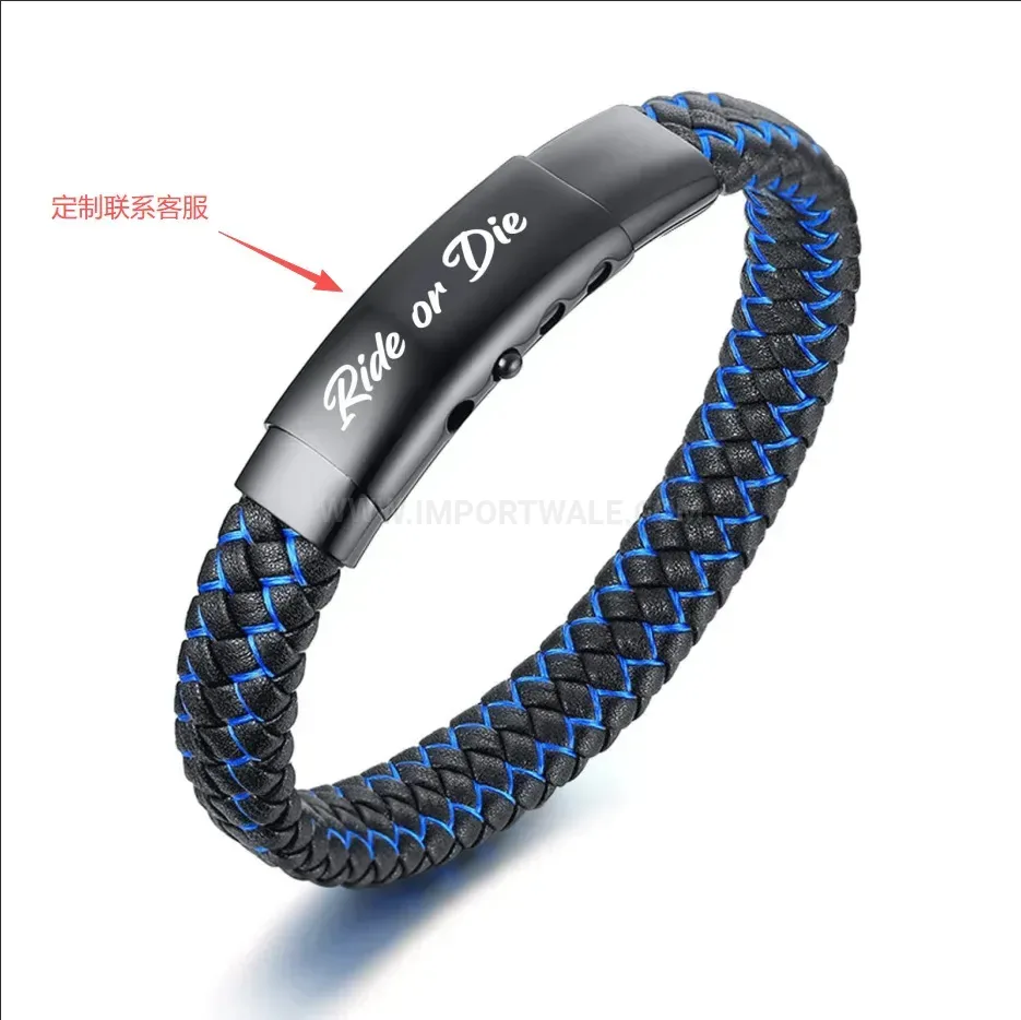 Designer Engraved Stainless Steel Medical Alert Microfiber Leather Bracelet