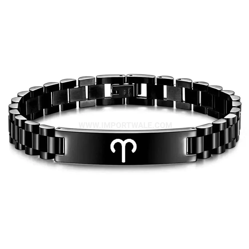 Men's Stainless Steel Zodiac Engraved Watch Band Bangle Bracelet