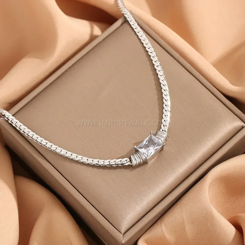 Premium Multi Layer Blade Chain Rhinestone Titanium Steel Pendant Necklace