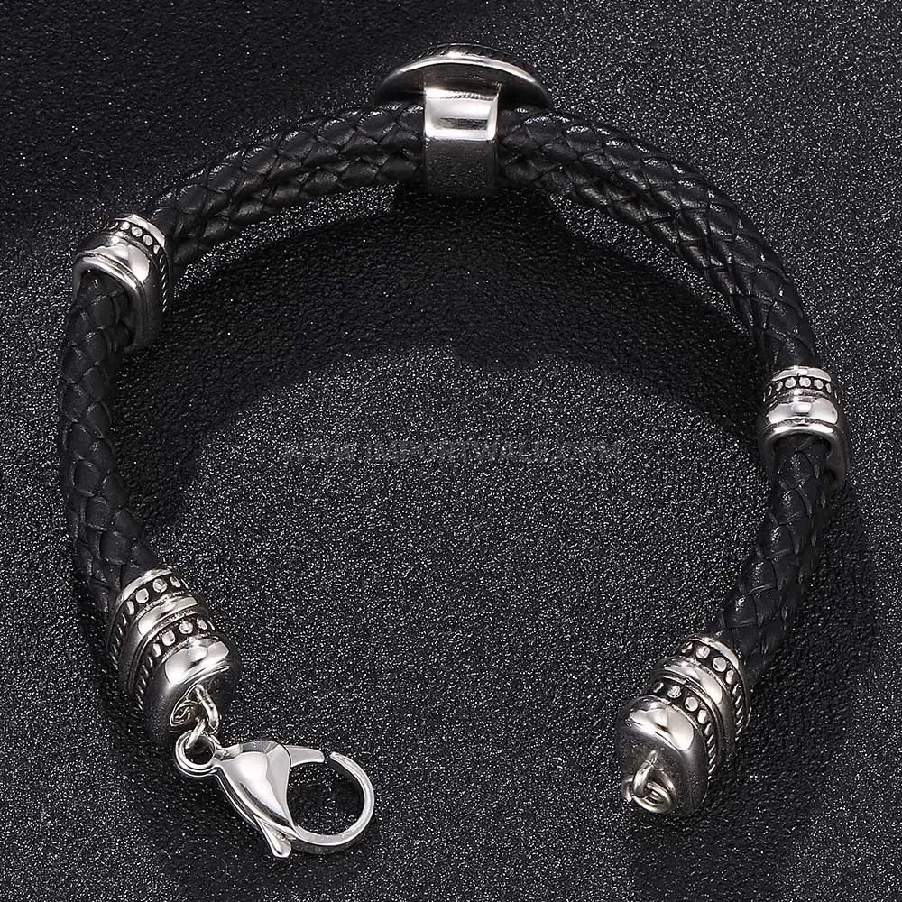 Braided Leather Wristband Bracelet featuring Stainless Steel Lobster Clasp