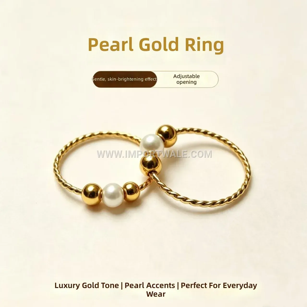 Pearl Accent Gold Beaded Stainless Steel Ring